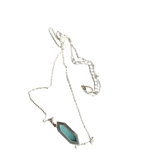 Vintage Silver Necklace Sea Foam Green Gem Stone 18” Boho Minimalist Futuristic - Picture 10 of 10